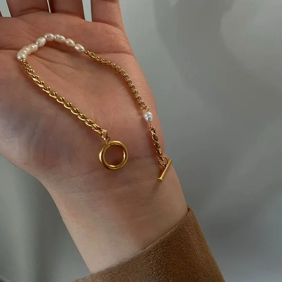 Gold and Pearl Bracelet 18k Gold and 925 Sterling Silver - Picture 6 of 7